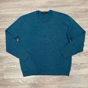 Britches Mens Wool Sweater Tight Knit Pullover V-Neck Blue Sz XL
